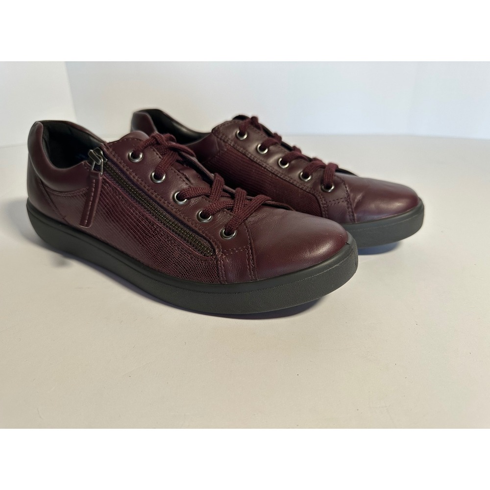 Hotter Chase Plum Leather Sneakers Side Zip Low Top Shoes Mens 7.5 Womens 9.5